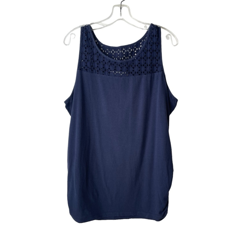 Old Navy Maternity Dark Navy Blue Sleeveless Tank Top Eyelet Cutout Yoke Size XL
